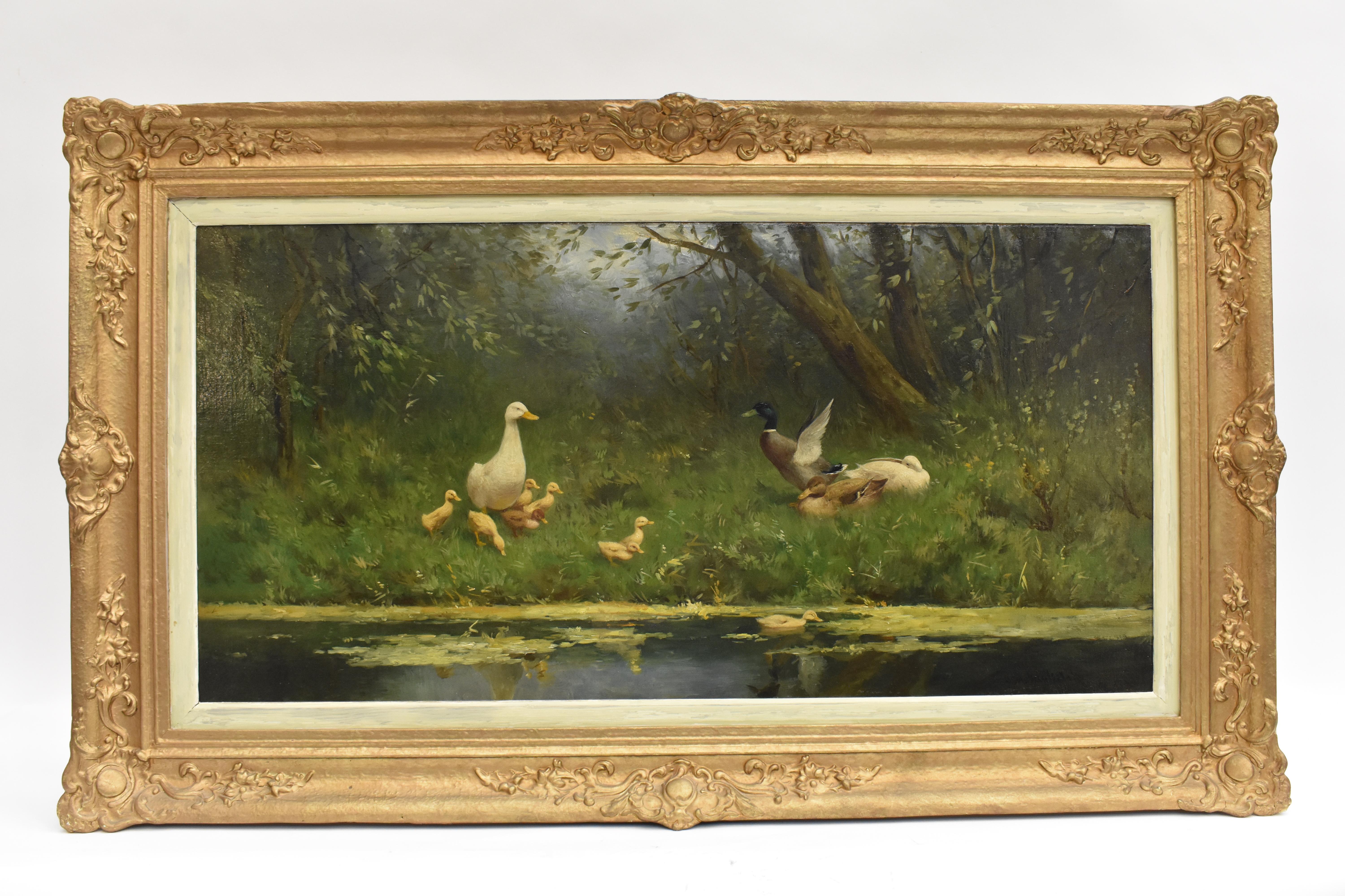 Artz, David Adolph Constant Animal Painting - Ducks At The Waterfront Dutch David Constant Artz Impressionist realist. 