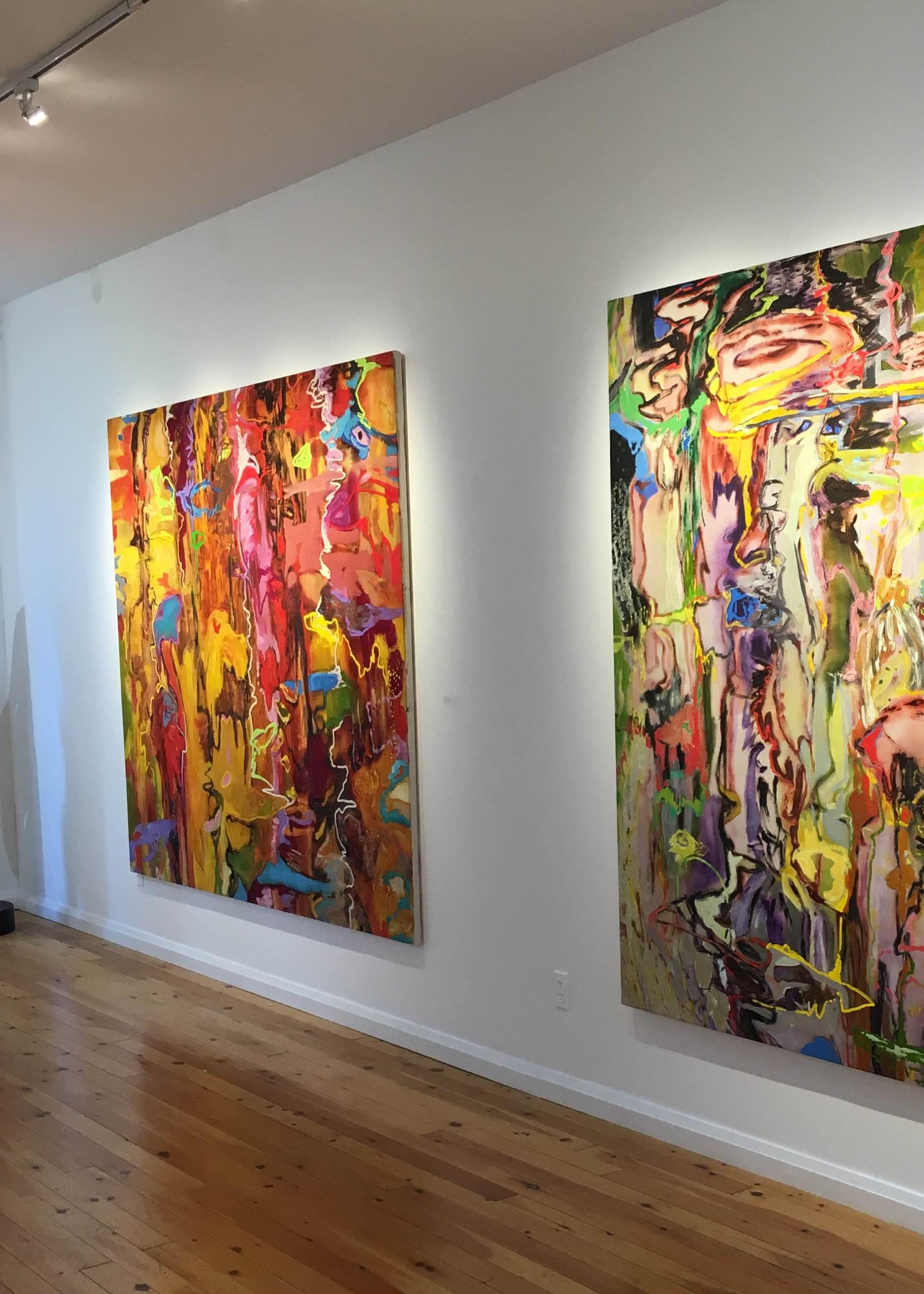 Alexander’s canvases exhibit high colour contrasts using a combination of dry and wet brushwork. Canvases display the artist’s gestural painting style, and have a matte finish. Paintings are ready to hang framed or unframed.

David T. Alexander is
