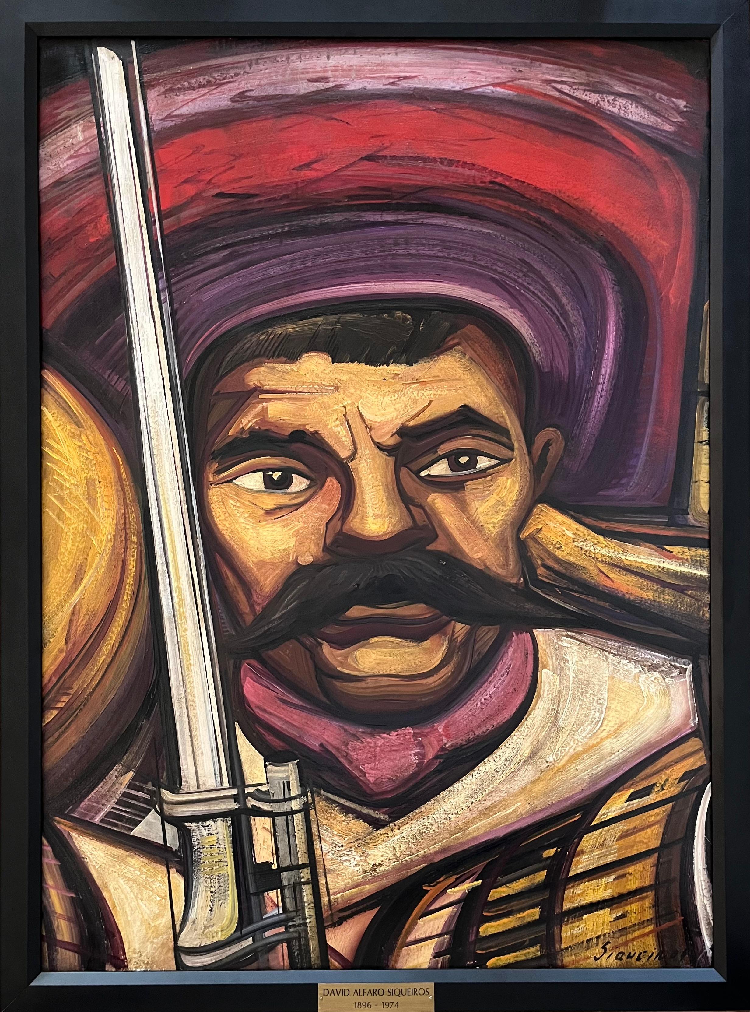 David Alfaro Siqueiros Portrait Painting – Emiliano Zapata, Originales Gemälde des sozialen Realismus