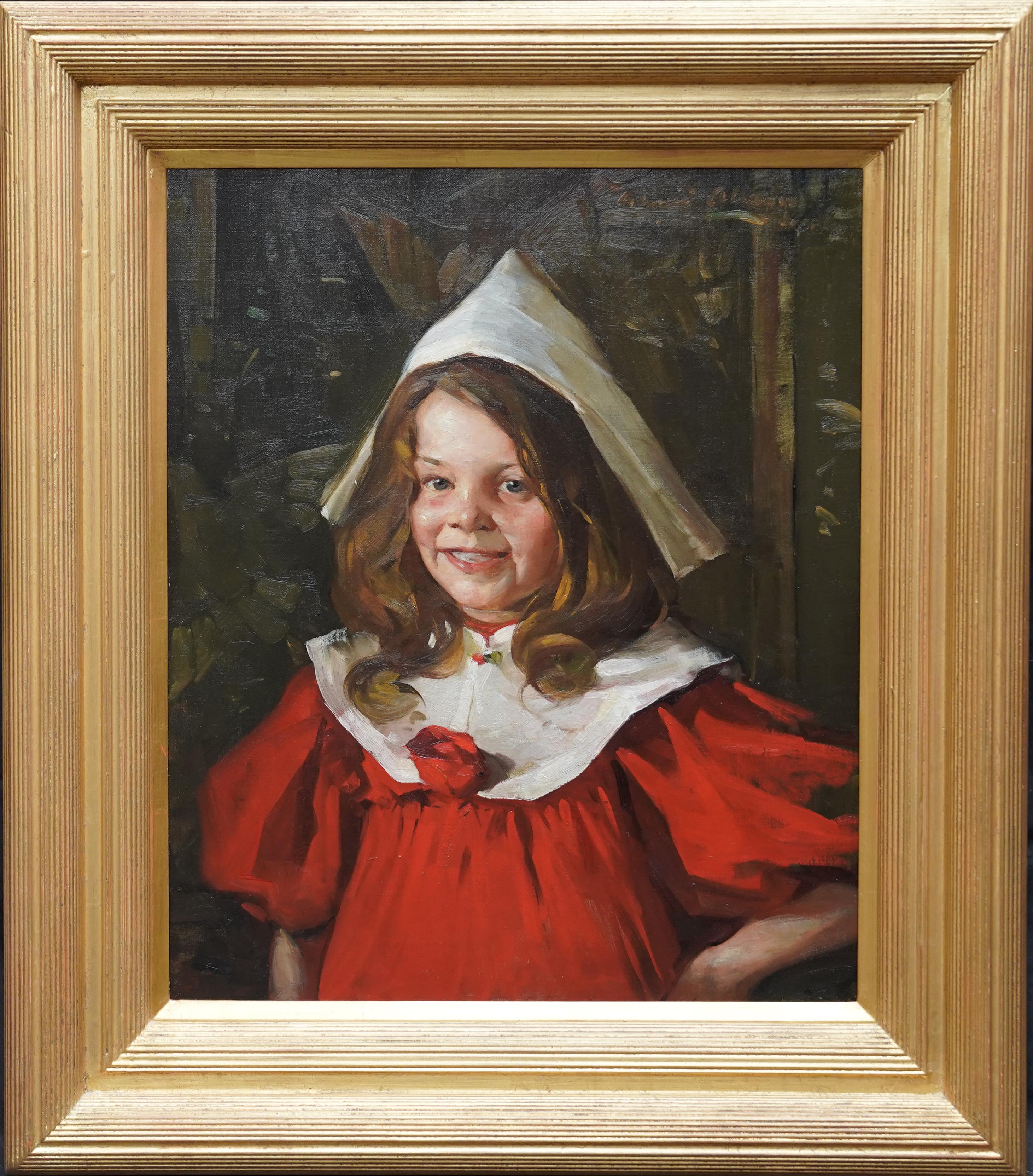 David Alison Portrait Painting - The Party Hat - Scottish Edwardian 1906 art  female portrait oil painting 