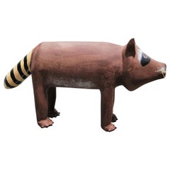 Modern Contemporary Wooden Hand Carved Raccoon Folk Art Sculpture