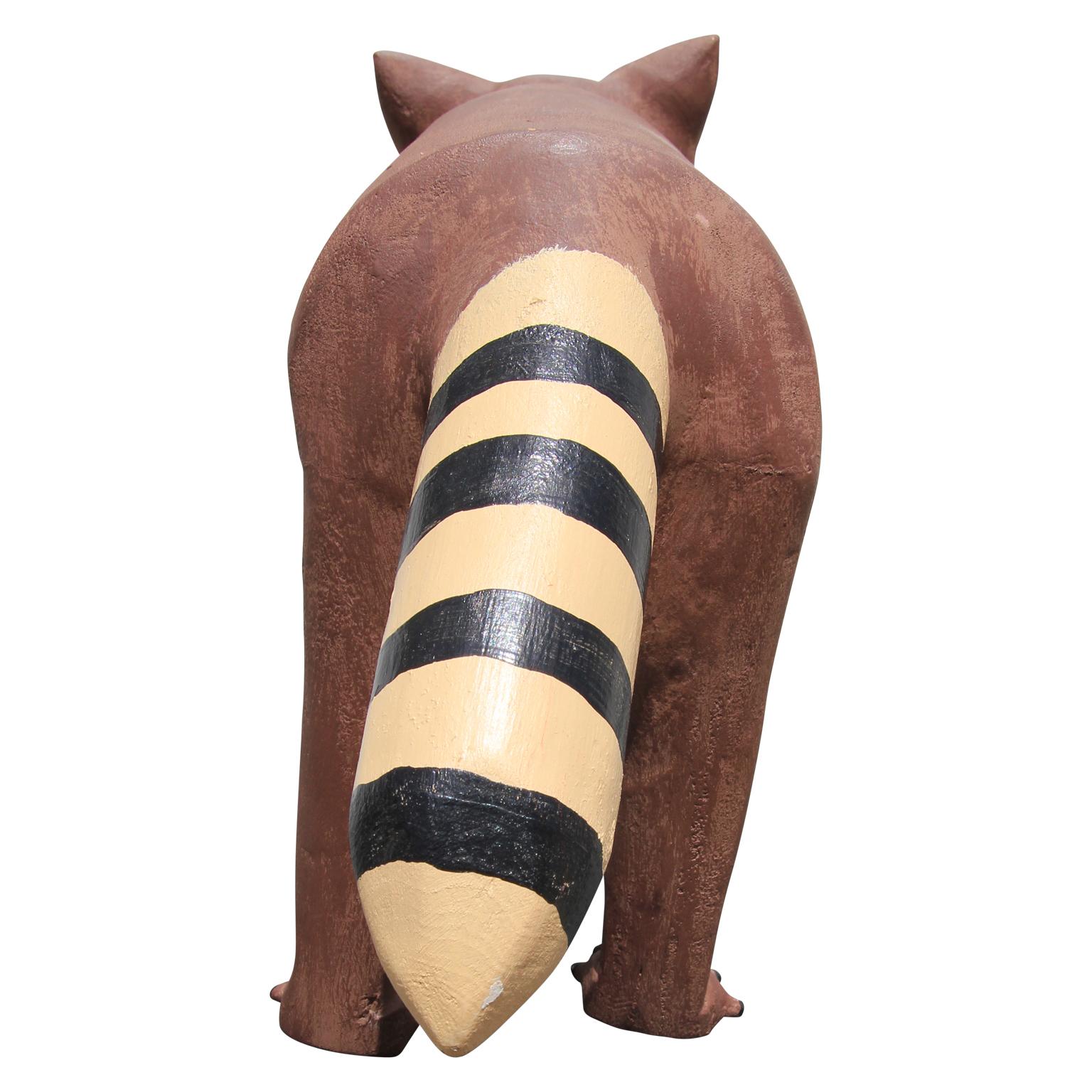 Modern Contemporary Wooden Hand Carved Raccoon Folk Art Sculpture 2