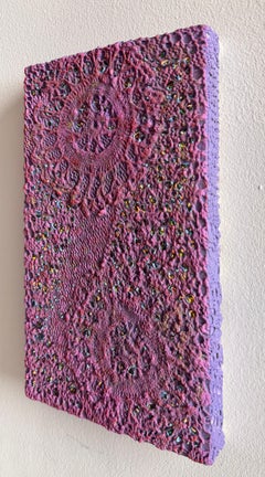 David Ambrose, „Lavender Twist“, Öl auf Spitze, Vorder- und Rückseite, auf Holzrahmen aufgezogen