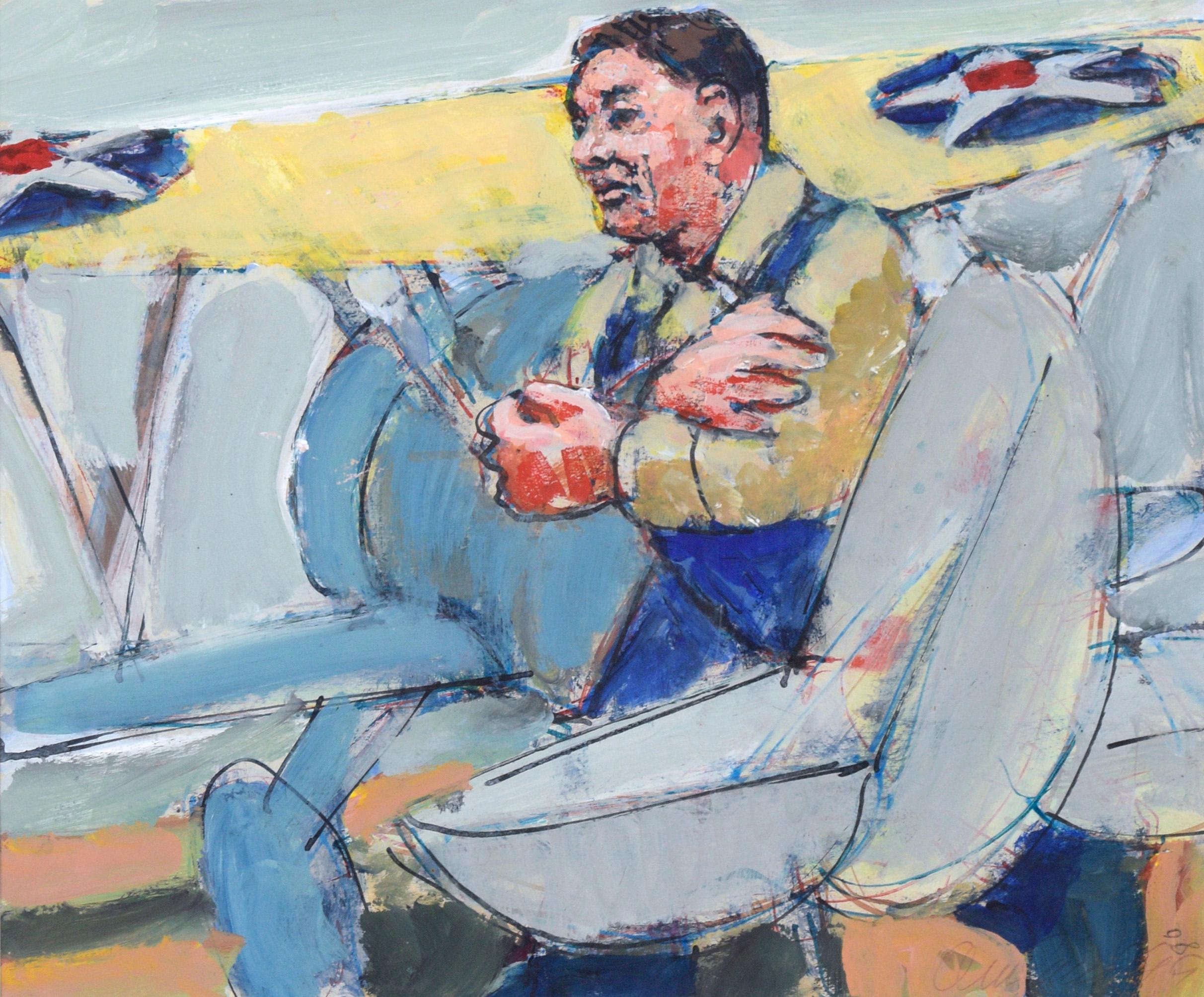 Pilots and WWII Airplanes - Double-sided Figurative Composition in Oil on Paper - Painting by David Amland