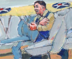 Pilots and WWII Airplanes - Double-sided Figurative Composition in Oil on Paper