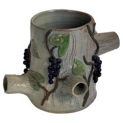 David and Anita Meaders Stoneware Stump Planter grapes bark scratch pottery