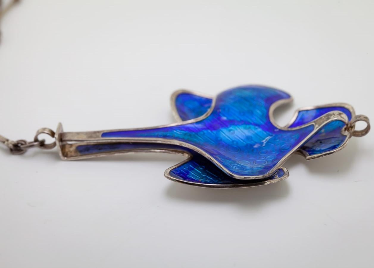 David Andersen Blue Enamel Sterling Silver Necklace In Excellent Condition For Sale In Pleasant Hill, CA