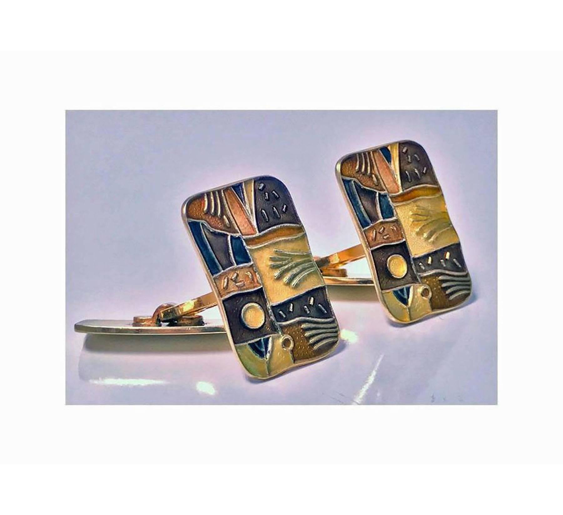 Mid-20th Century David Andersen Enamel Sterling Cufflinks