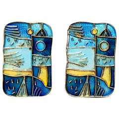 Vintage David Andersen Four Seasons "Spring" Sterling Silver Enamel Clip-On Earrings