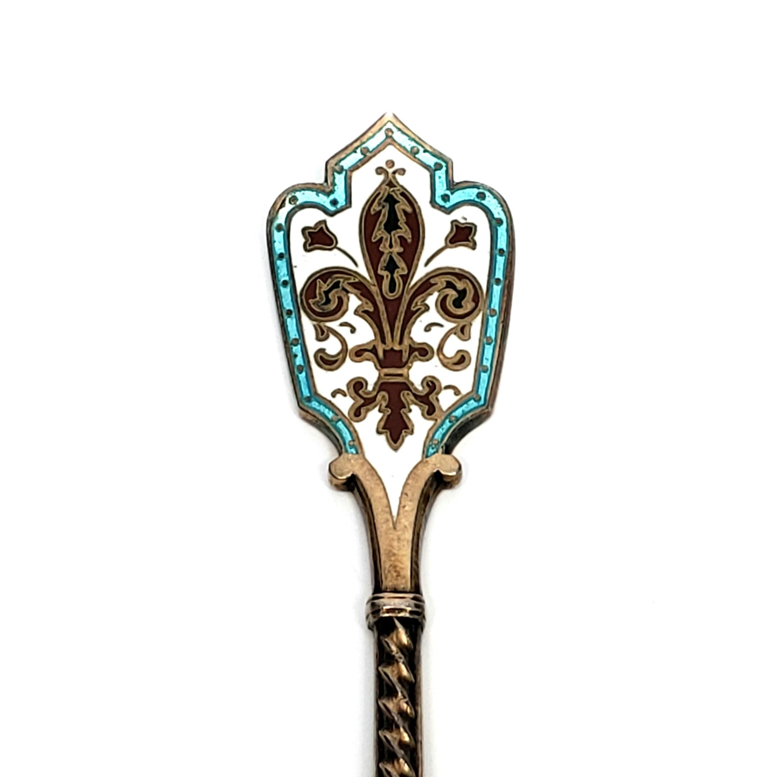 David Andersen Gold Vermeil over Sterling Silver Enamel Cocktail Fork In Good Condition In Washington Depot, CT