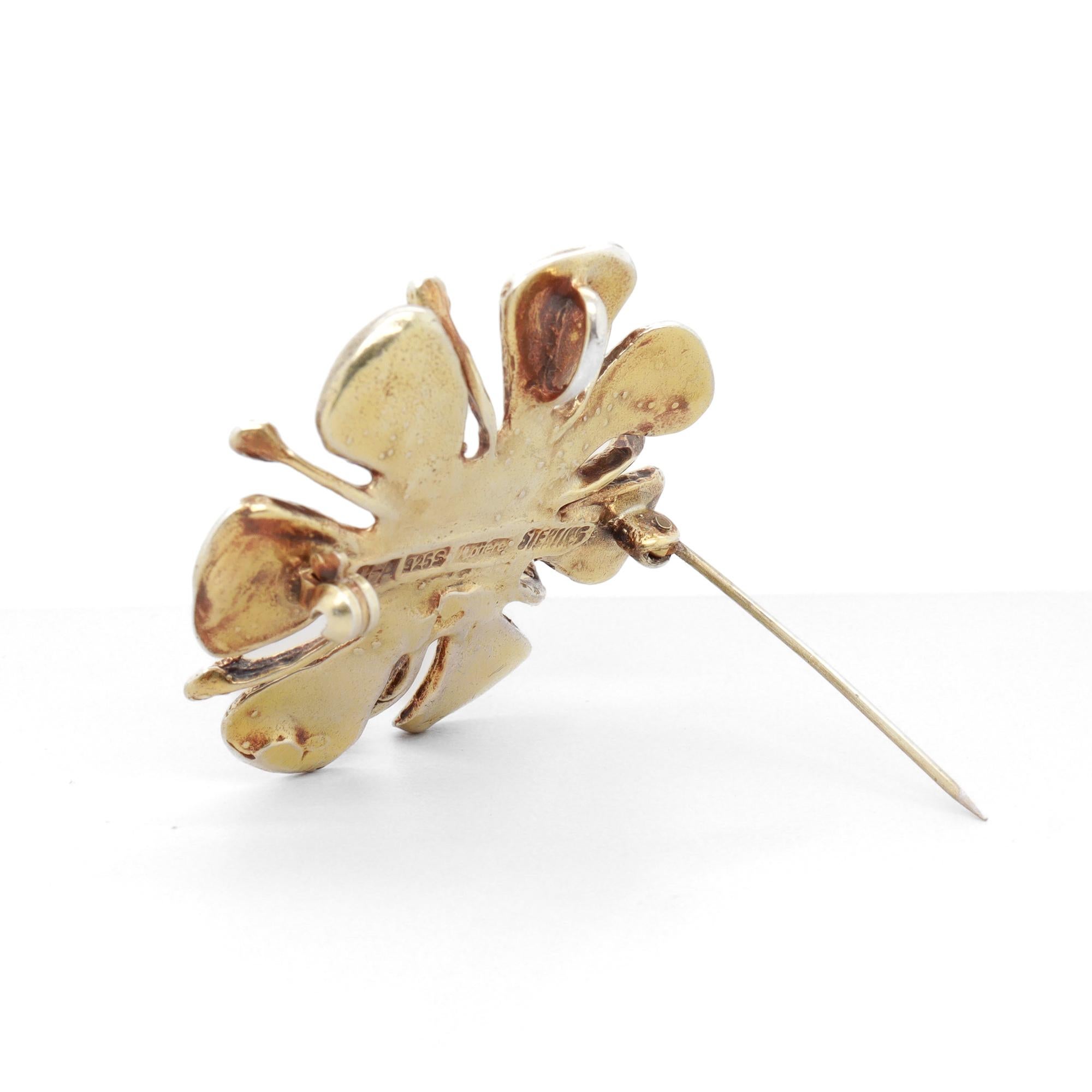 David Andersen Mid-Century Sterling Gilt Silver & Enamel Apple Blossom Brooch For Sale 5