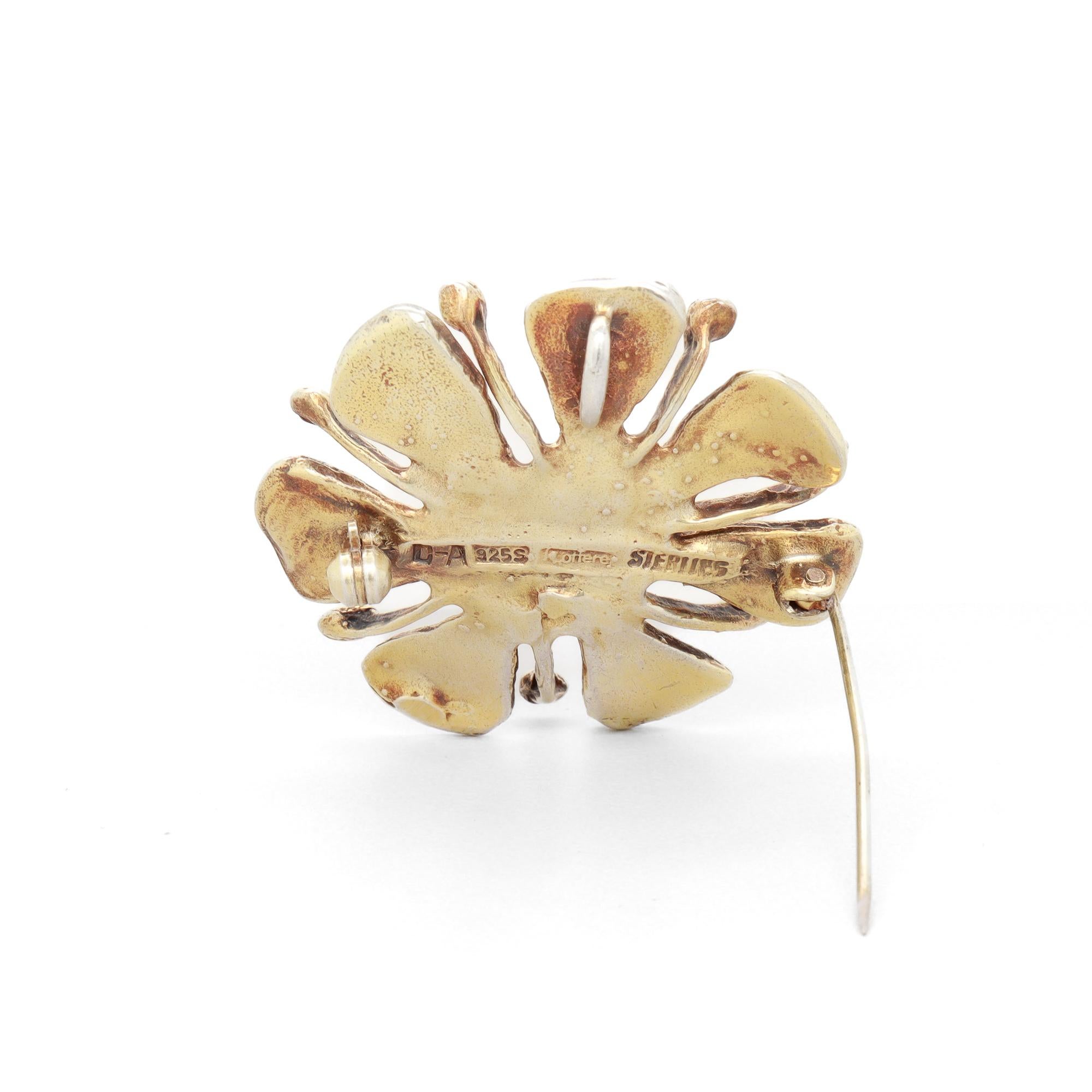 David Andersen Mid-Century Sterling Gilt Silver & Enamel Apple Blossom Brooch For Sale 6