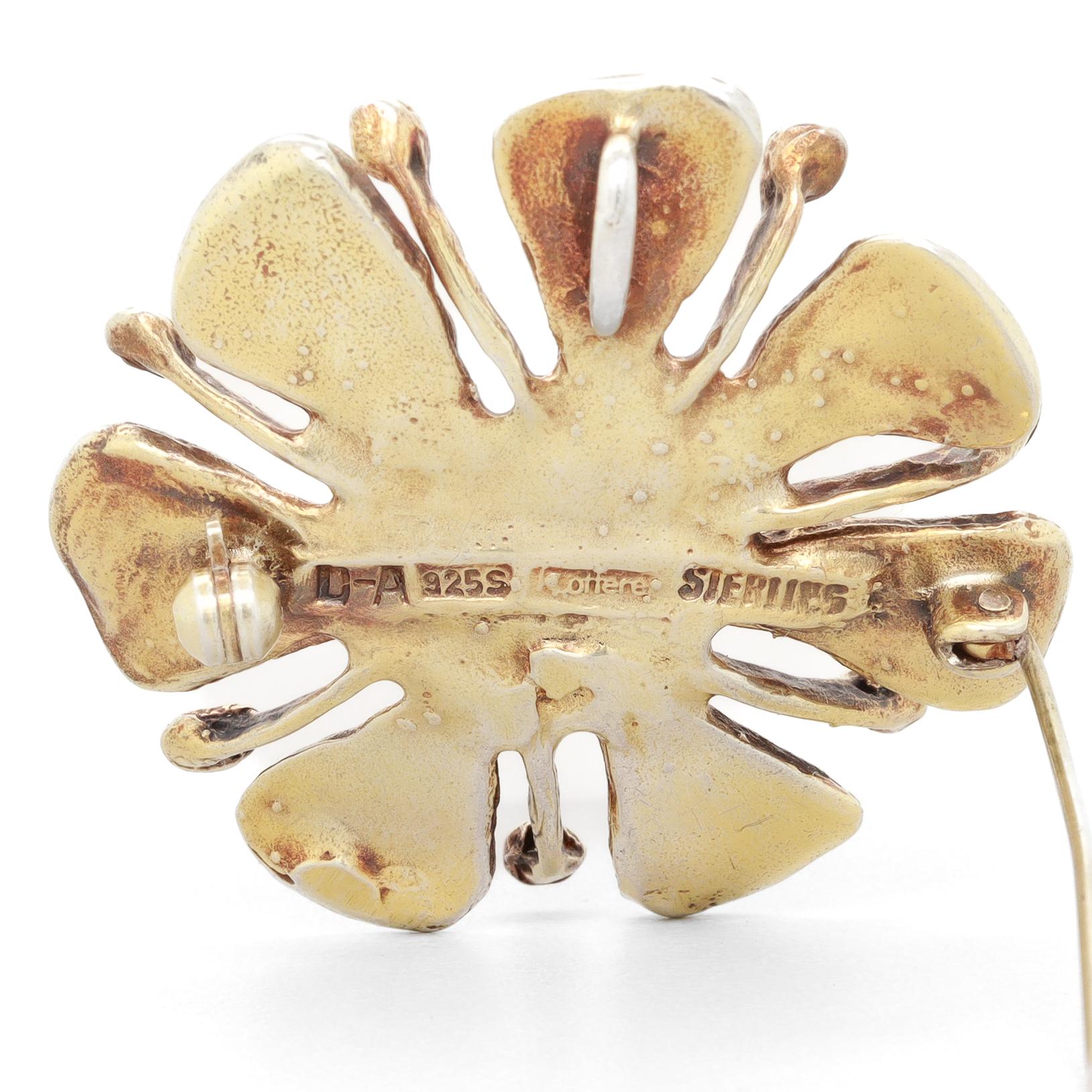 David Andersen Mid-Century Sterling Gilt Silver & Enamel Apple Blossom Brooch For Sale 7