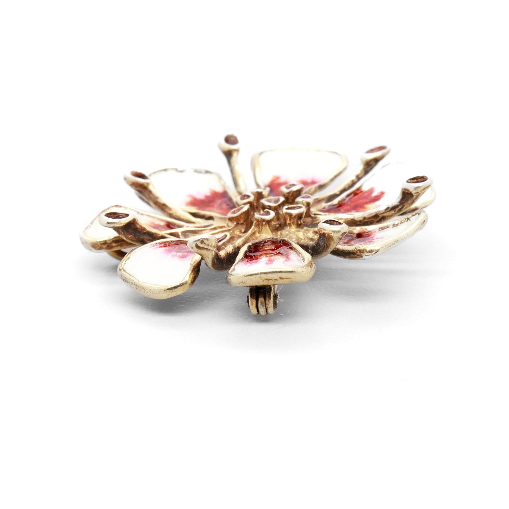 David Andersen Mid-Century Sterling Gilt Silver & Enamel Apple Blossom Brooch For Sale 2