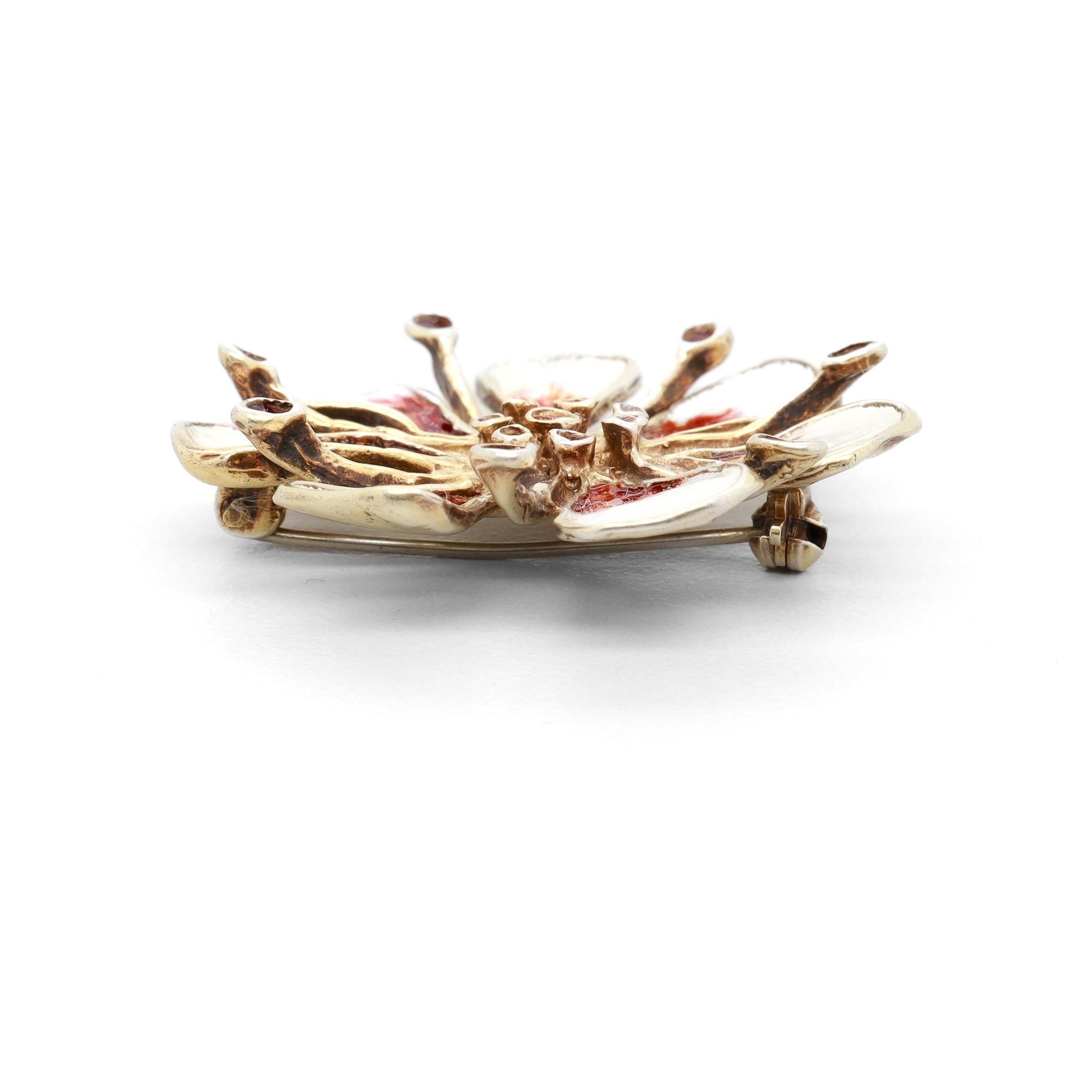 David Andersen Mid-Century Sterling Gilt Silver & Enamel Apple Blossom Brooch For Sale 3