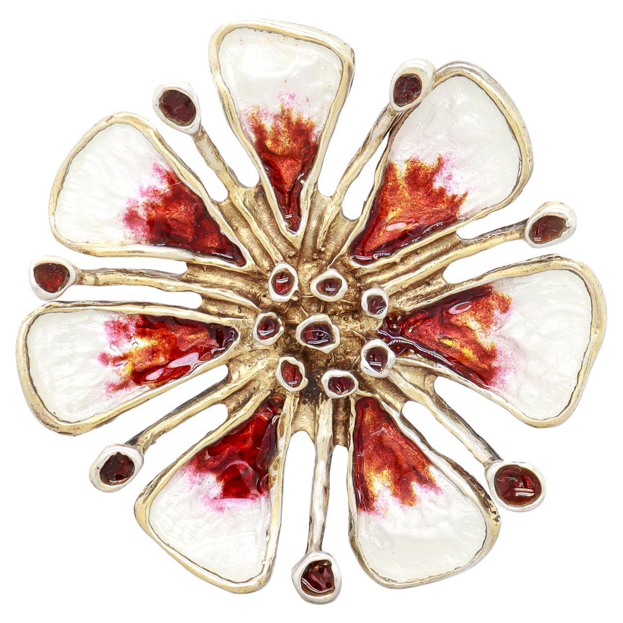David Andersen Mid-Century Sterling Gilt Silver
Enamel Apple Blossom Brooch