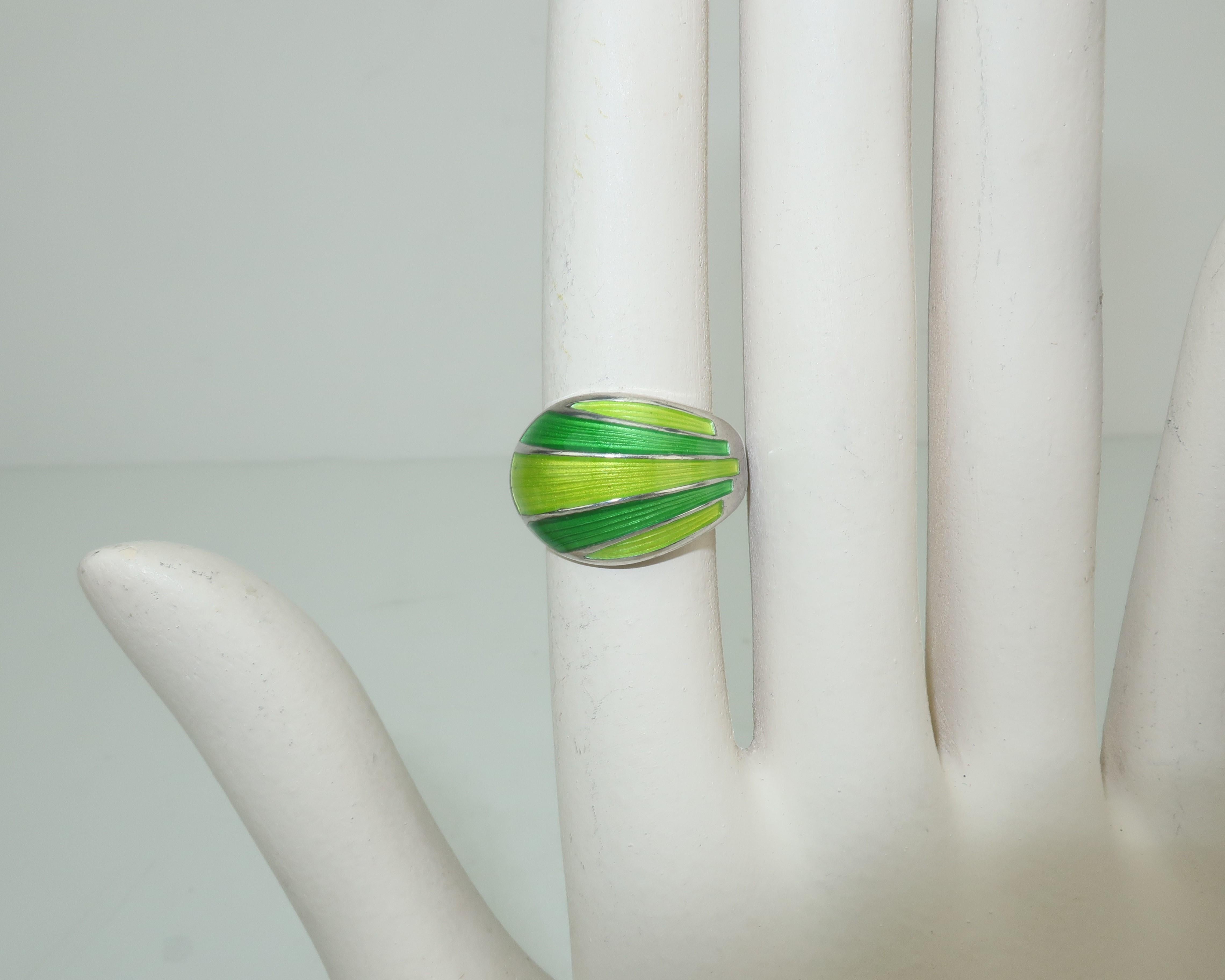 David Andersen Modernist Sterling Silver & Green Enamel Ring, 1960's 3