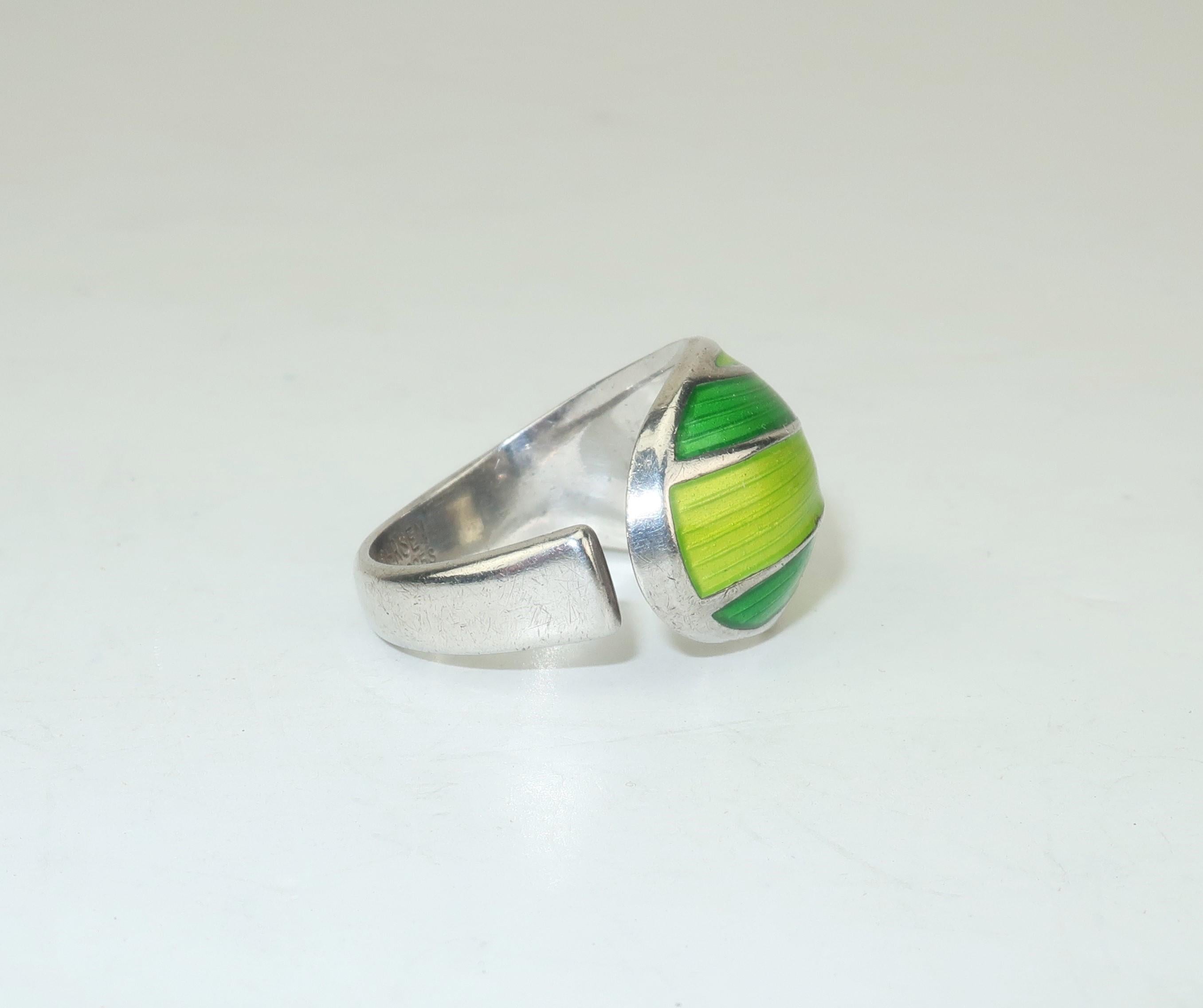 Women's David Andersen Modernist Sterling Silver & Green Enamel Ring, 1960's