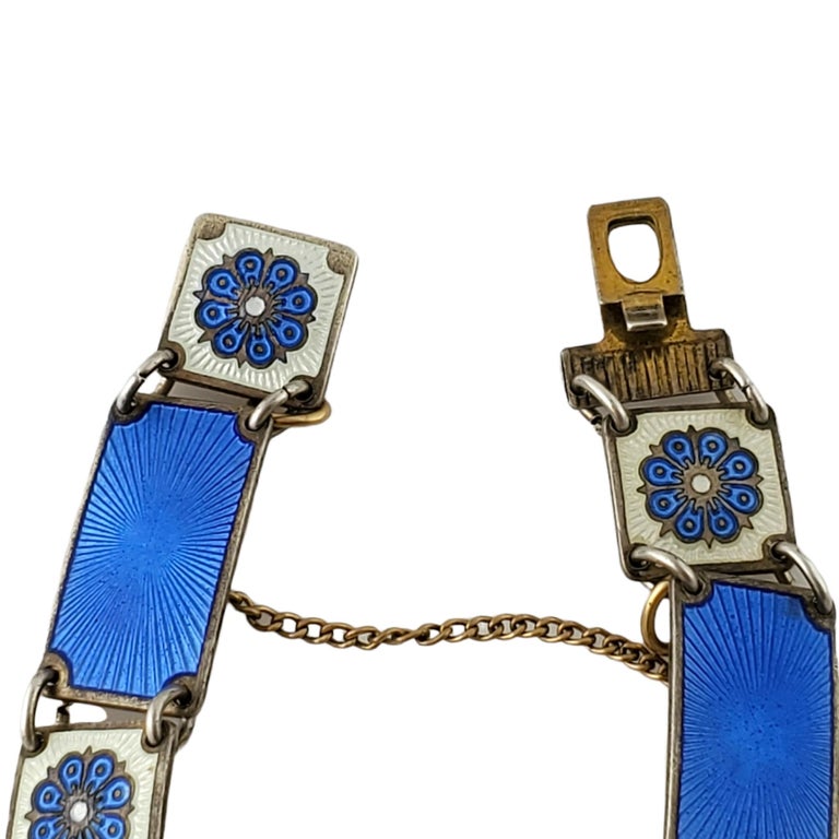 David Andersen Norway Gold Vermeil Sterling Silver Blue Enamel Flower Bracelet 2