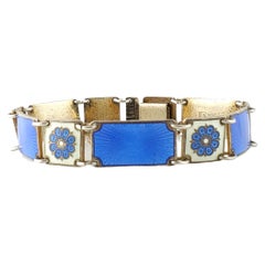 David Andersen Norway Gold Vermeil Sterling Silver Blue Enamel Flower Bracelet