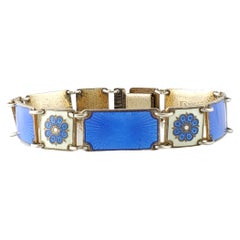 Vintage David Andersen Norway Gold Vermeil Sterling Silver Blue Enamel Flower Bracelet