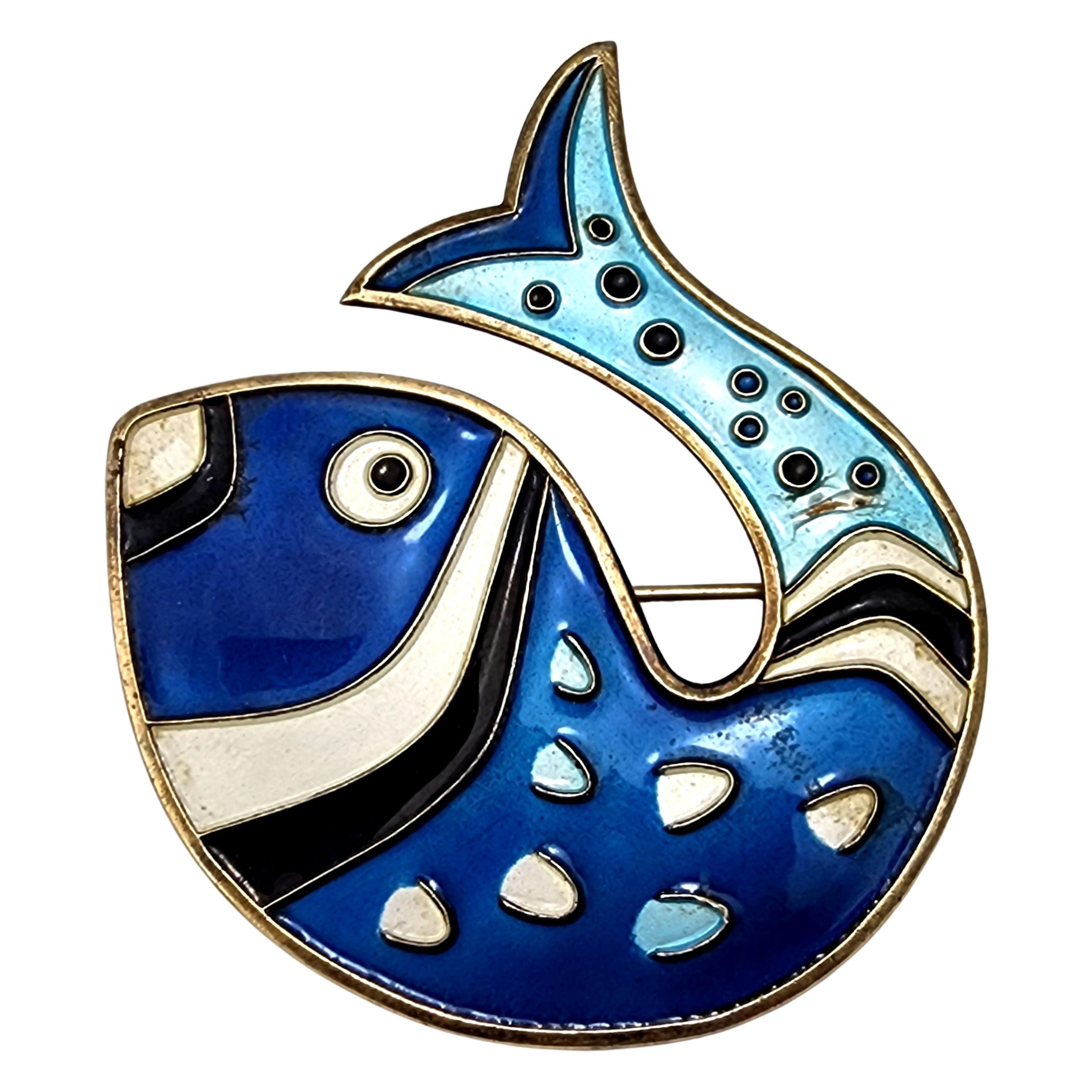 David Andersen Norway Sterling Silver Blue Enamel Whale Fish Pin/Brooch #14187 In Good Condition In Washington Depot, CT