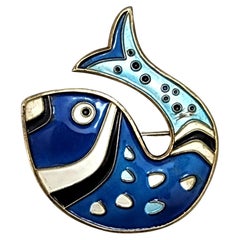 David Andersen Norway Sterling Silver Blue Enamel Whale Fish Pin/Brooch #14187