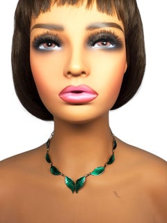 David Andersen Norway Sterling Silver Gold Vermeil Enamel Leaf Necklace #23800