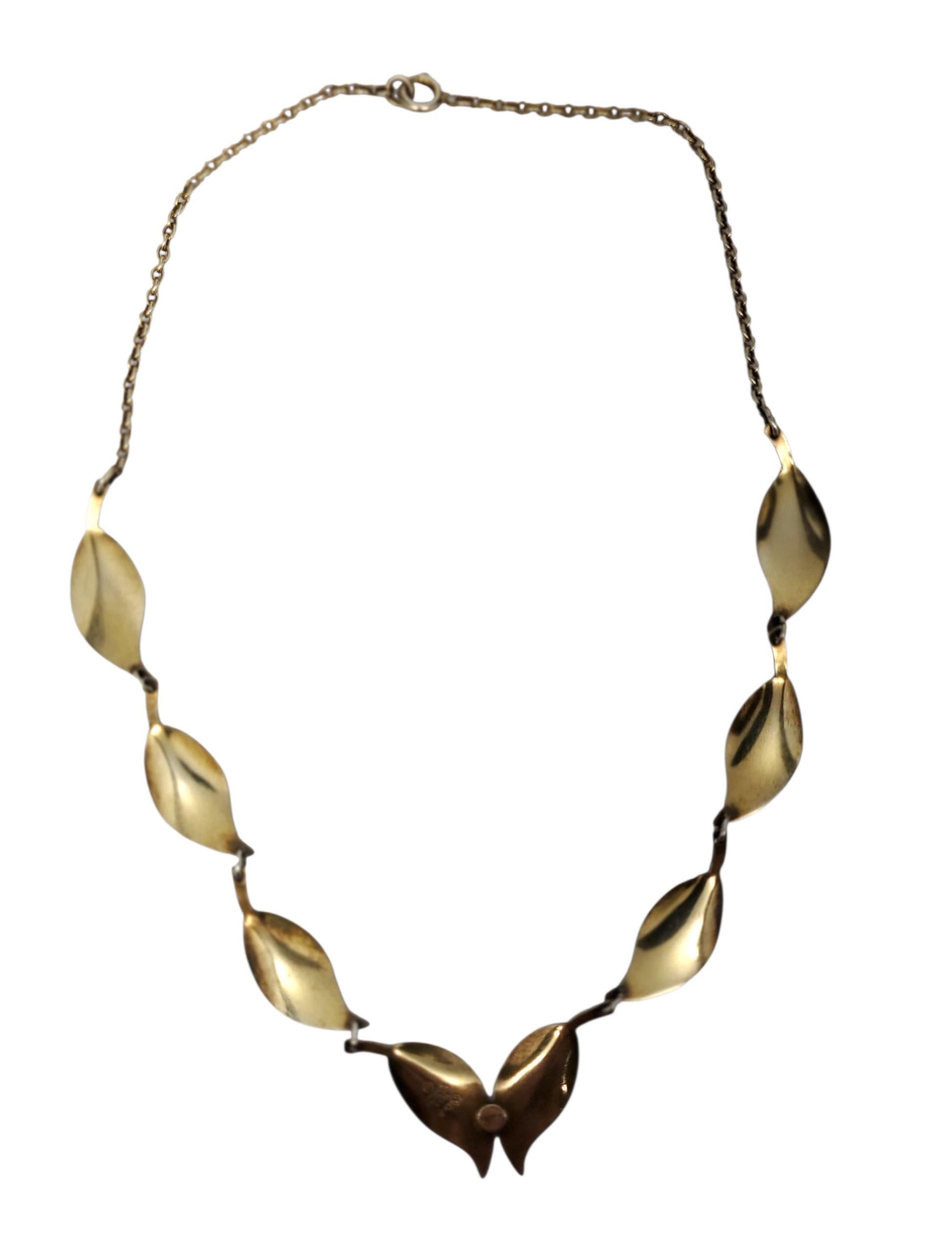 Donna David Andersen Norway Collana con foglie smaltate in argento sterling e vermeil #23800 in vendita