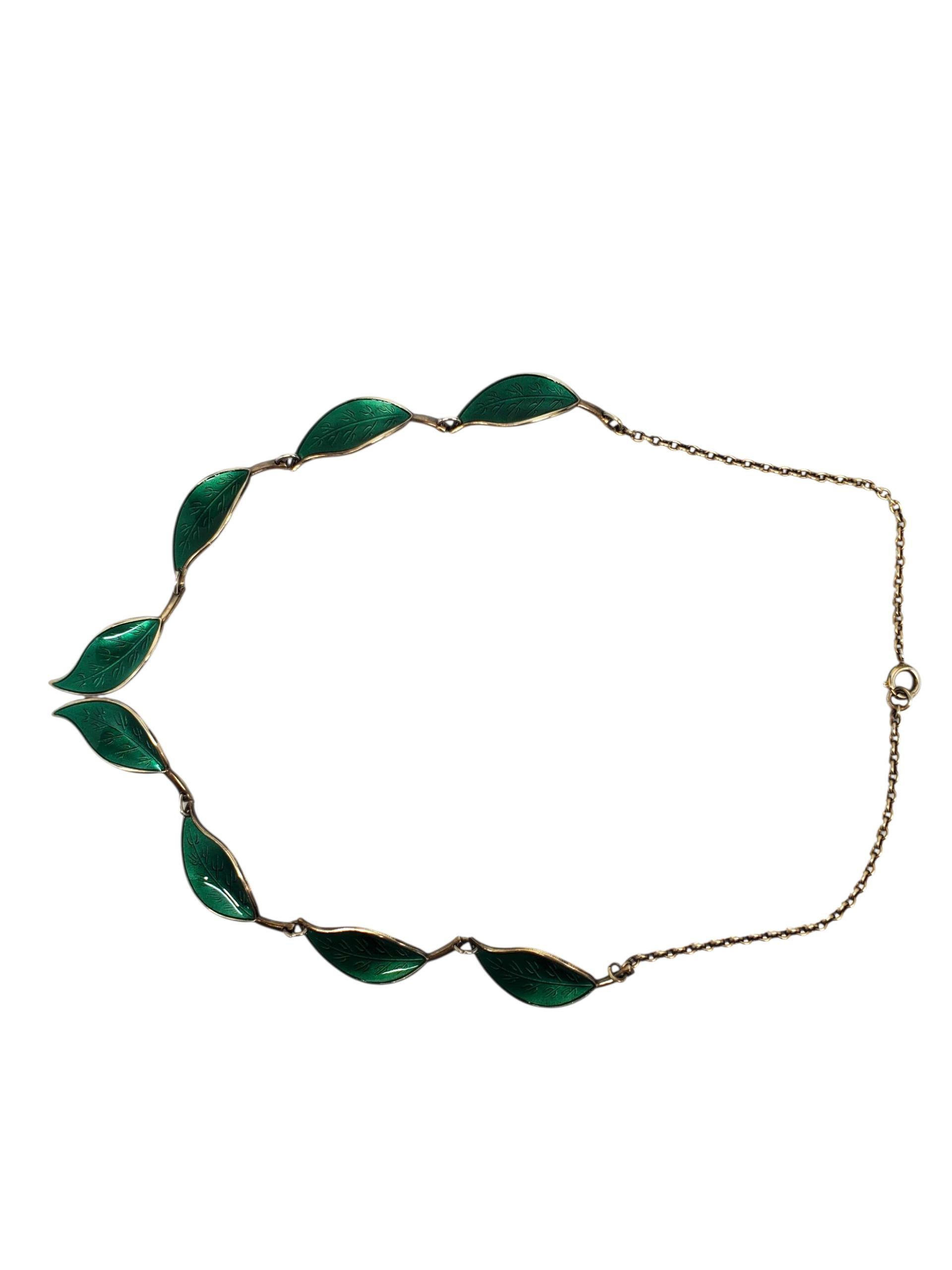 David Andersen Norway Collana con foglie smaltate in argento sterling e vermeil #23800 in vendita 1