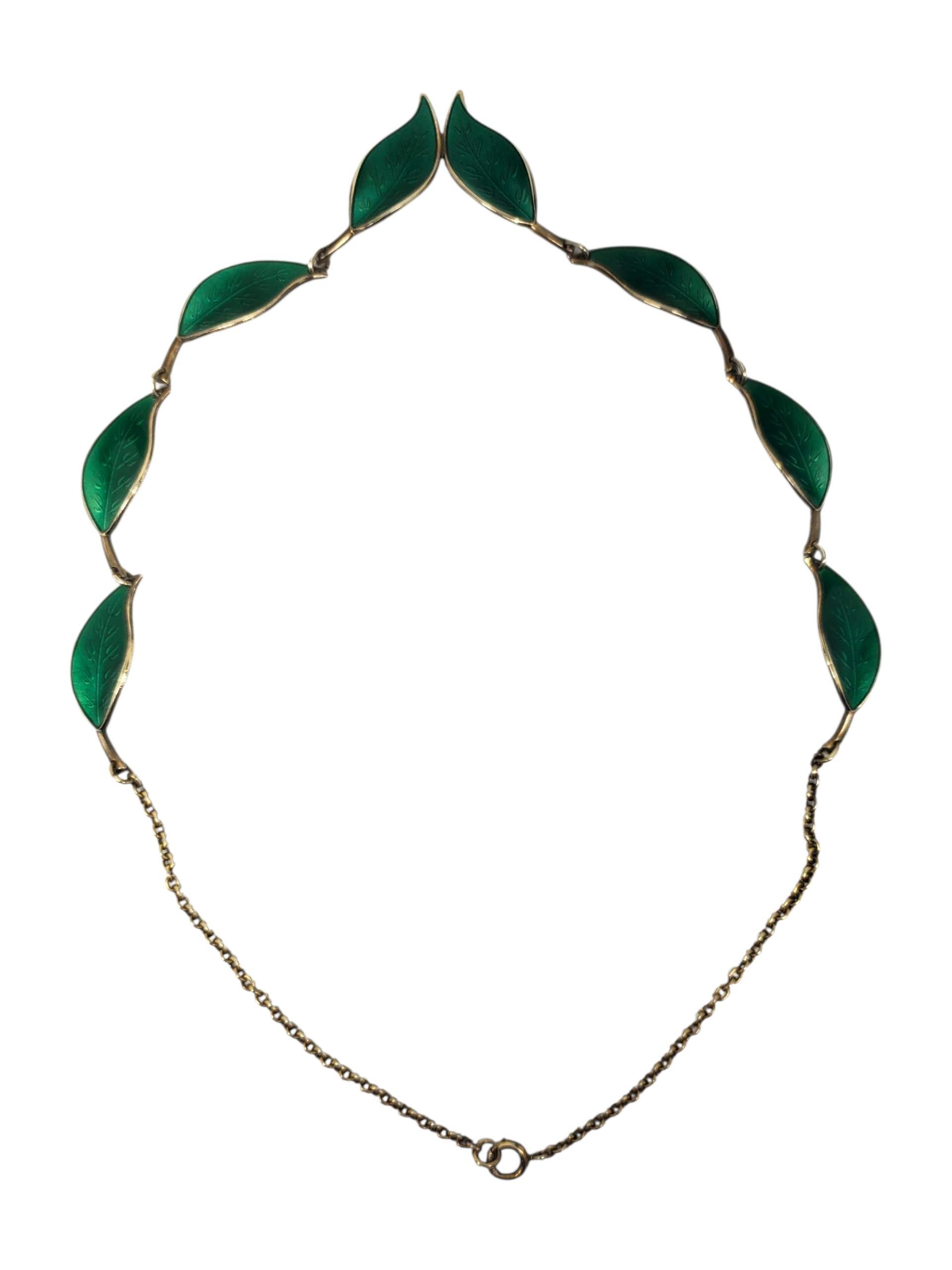 David Andersen Norway Collana con foglie smaltate in argento sterling e vermeil #23800 in vendita 2