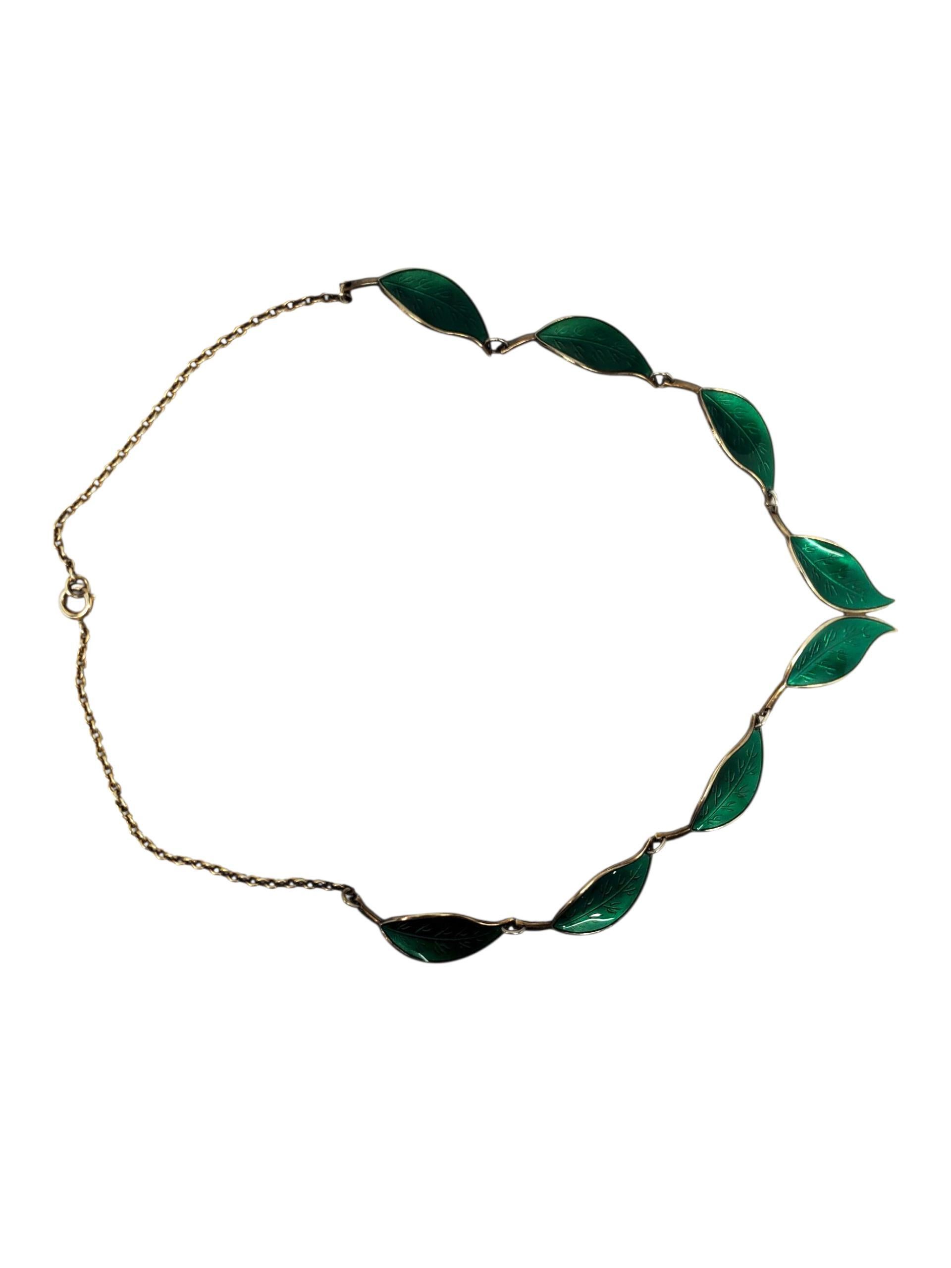 David Andersen Norway Collana con foglie smaltate in argento sterling e vermeil #23800 in vendita 3