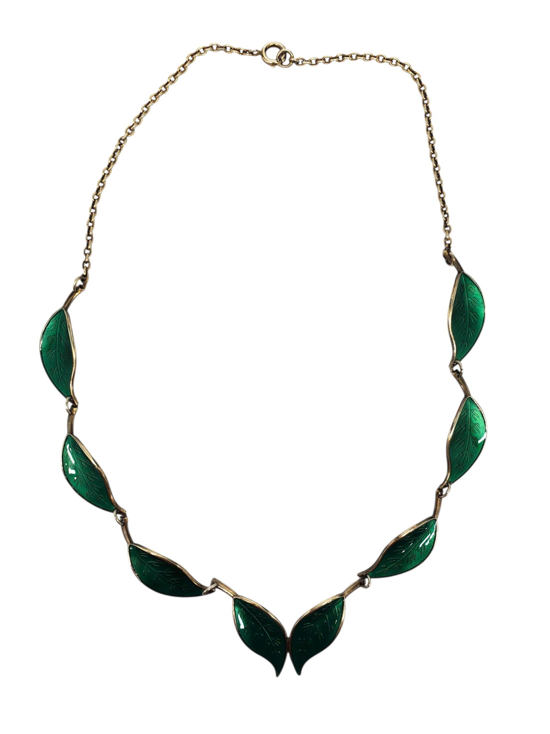 David Andersen Norway Collana con foglie smaltate in argento sterling e vermeil #23800 in vendita 4