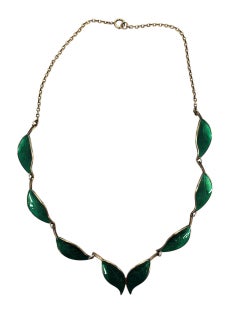 David Andersen Norway Collana con foglie smaltate in argento sterling e vermeil #23800