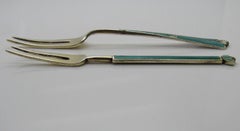 2 David Andersen Norway Gold Wash Sterling Enamel Lemon & Pickle Forks