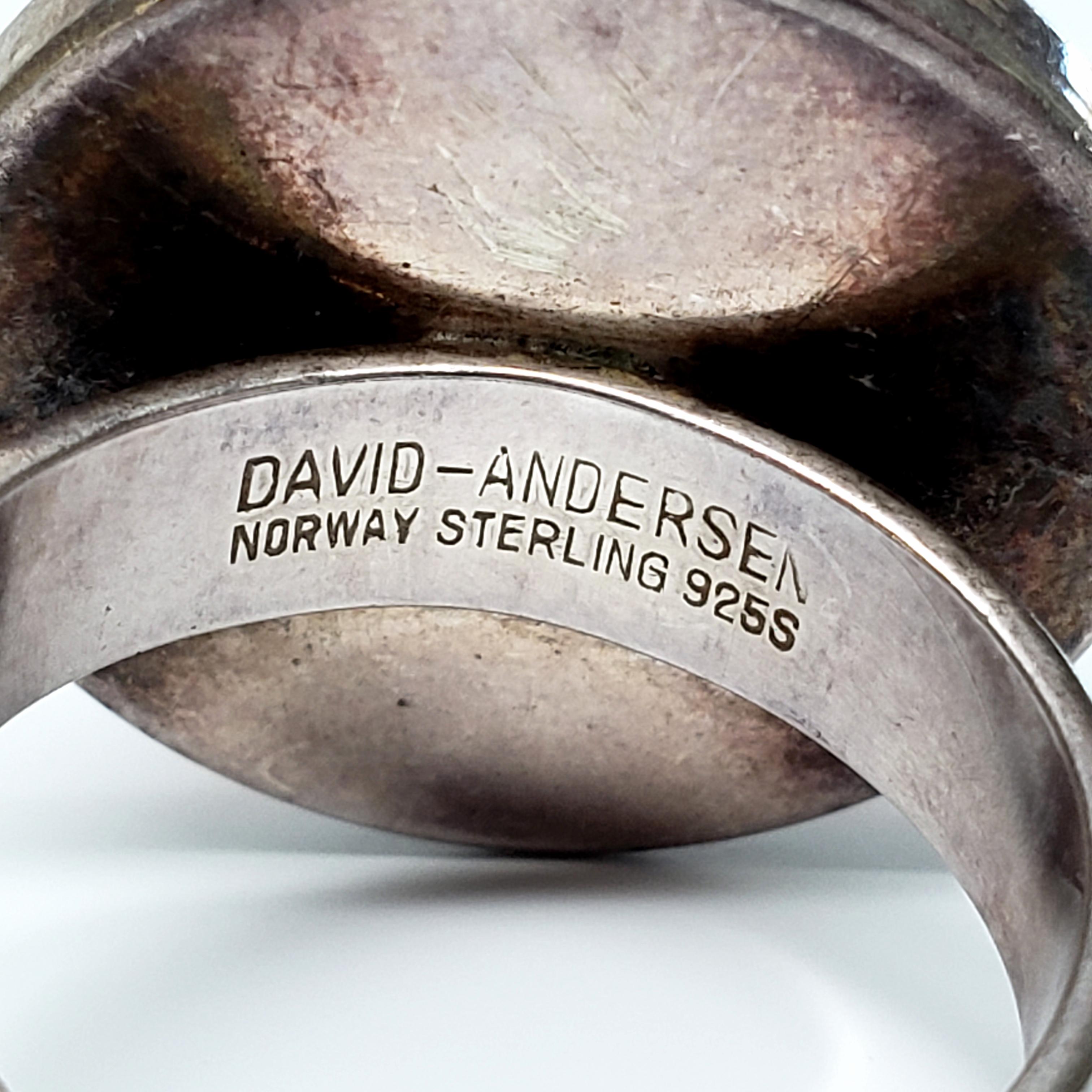 David Andersen Norway Sterling Silver Orange Enamel Flower Dome Ring 1