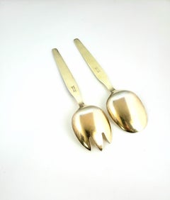 David Andersen Norway Vermeil Sterling Silver Blue Enamel Serving Spoon Set