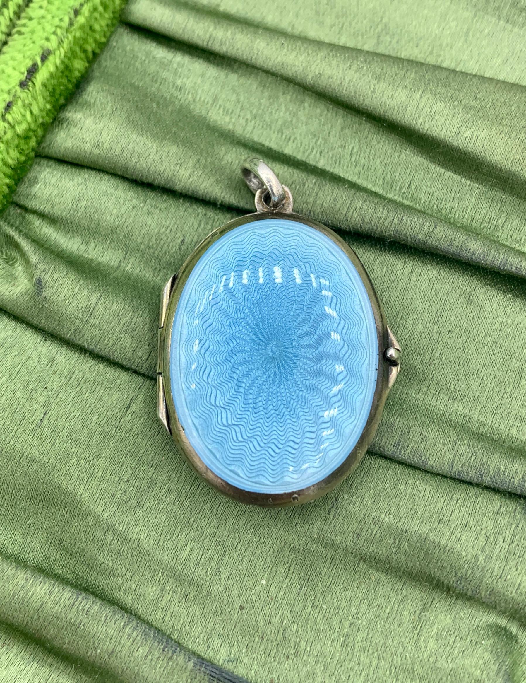 Art Deco David Andersen Robin's Egg Blue Guilloche Enamel Sterling Silver Locket Norway