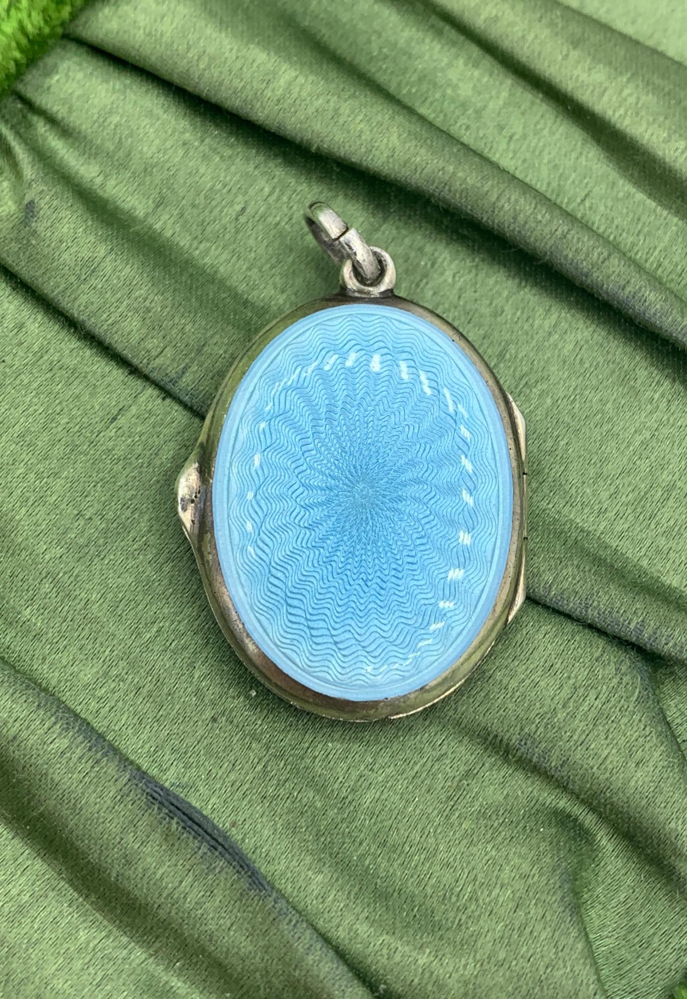 David Andersen Robin's Egg Blue Guilloche Enamel Sterling Silver Locket Norway 1