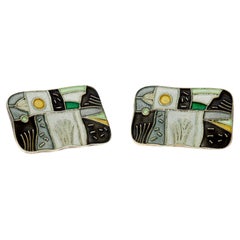 David Andersen Scandanavian Modern Enamel and Gilt Silver Four Seasons Cufflinks