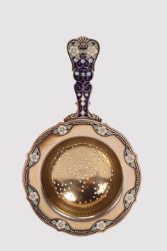 David Andersen silver and enamels tea strainer, Denmark 1900.