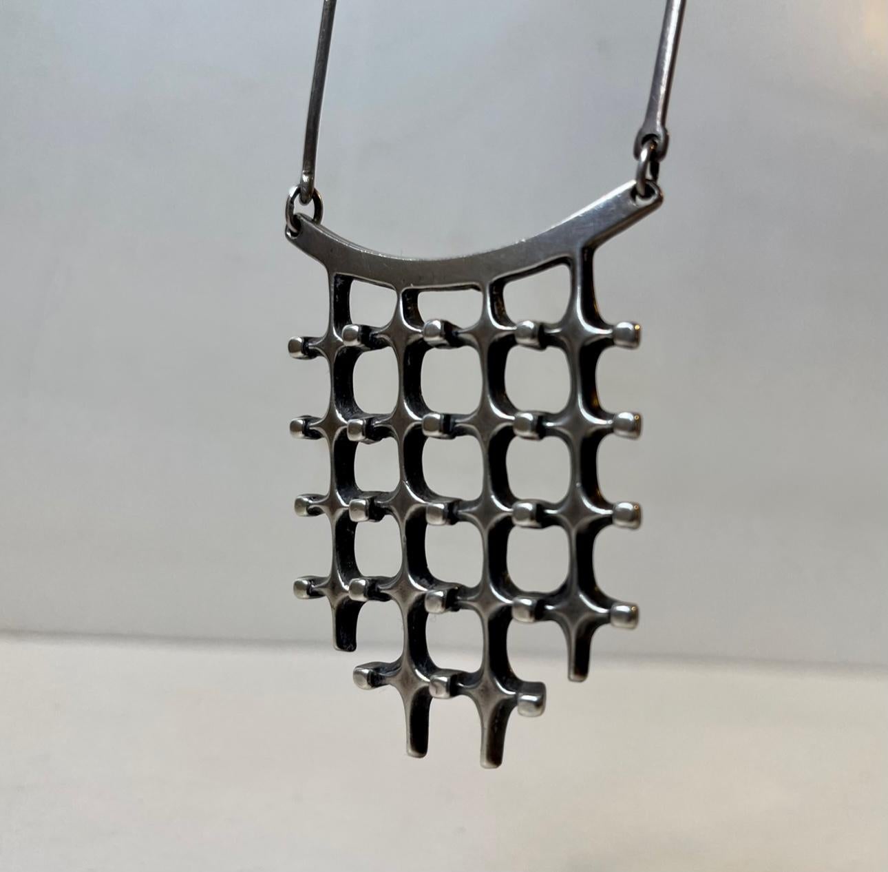 Norwegian David Andersen Silver Brutalist Pendant Necklace by Marianne Berg, Norway 60s