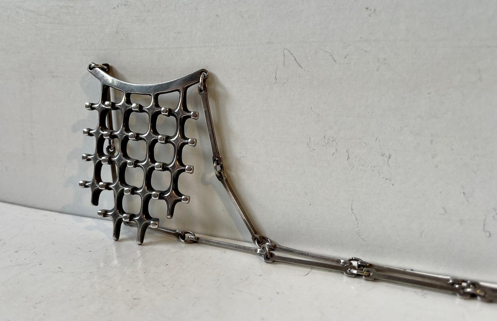 Mid-20th Century David Andersen Silver Brutalist Pendant Necklace by Marianne Berg, Norway 60s