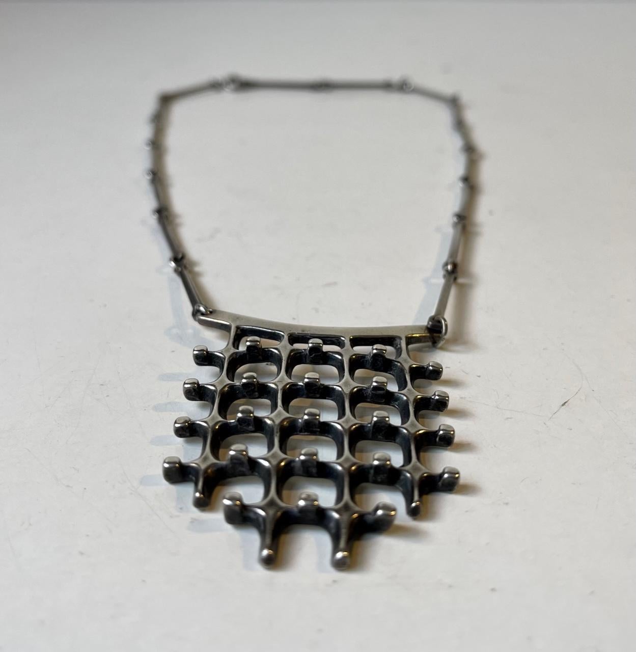 David Andersen Silver Brutalist Pendant Necklace by Marianne Berg, Norway 60s 1
