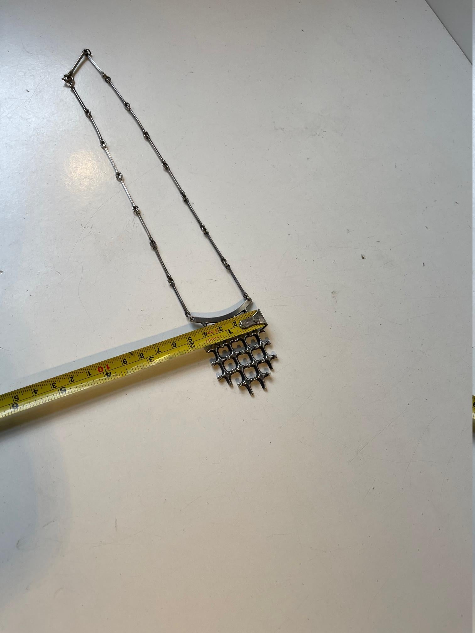 David Andersen Silver Brutalist Pendant Necklace by Marianne Berg, Norway 60s 3