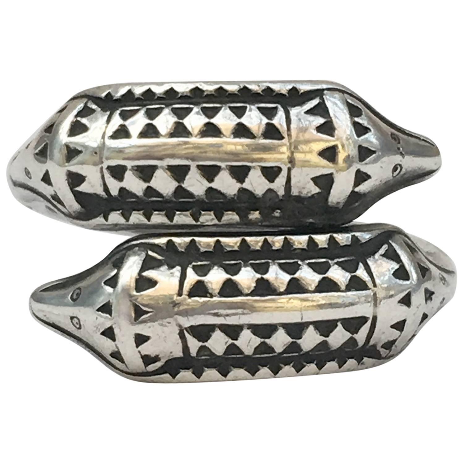 David Andersen Silver Snake Bypass Ring Norwegian Vintage Jewelry Adjustable