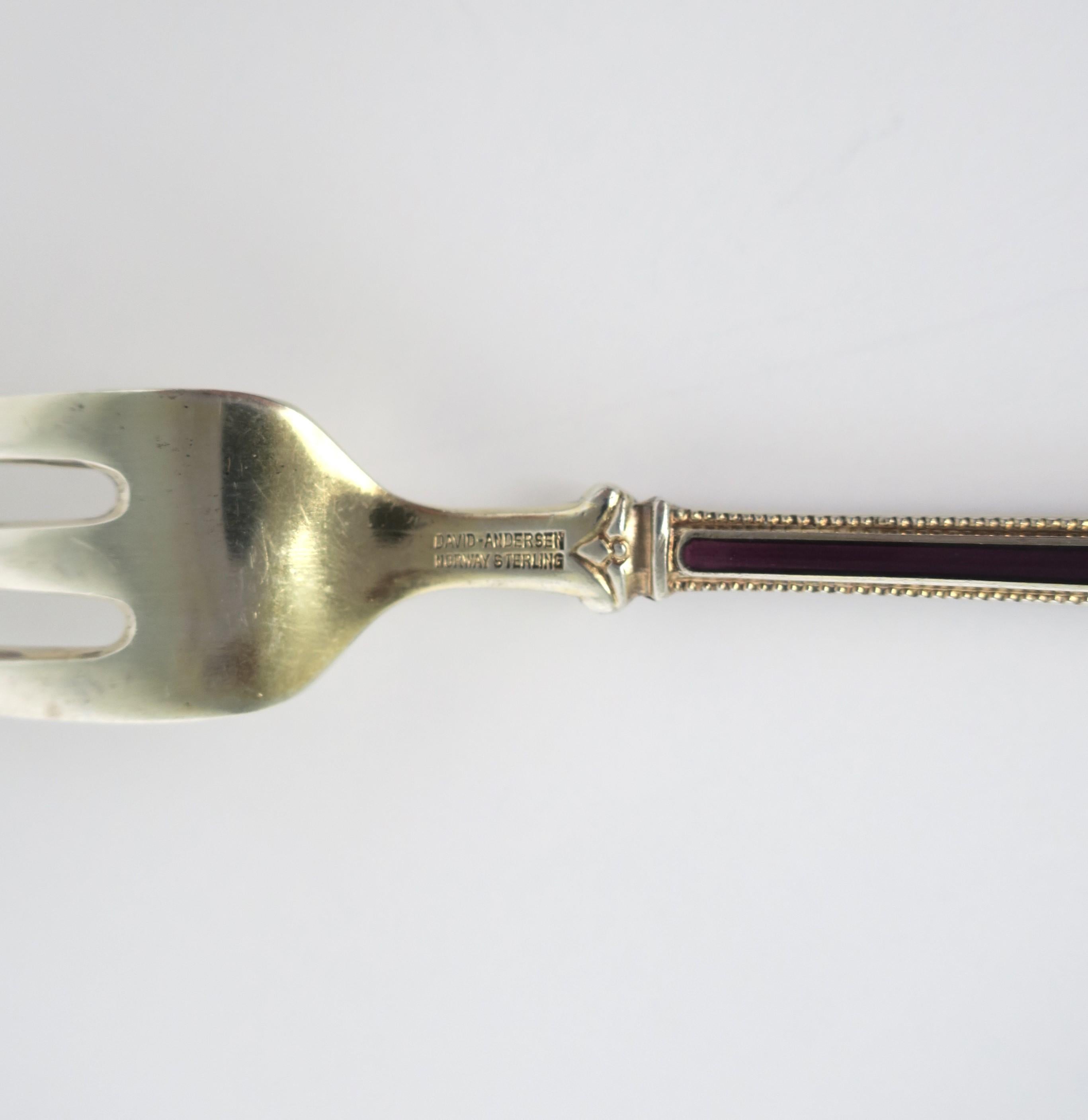 Sterling Silver Enamel Guilloche Fork Spoon Appetizer Serving Set David Andersen For Sale 6