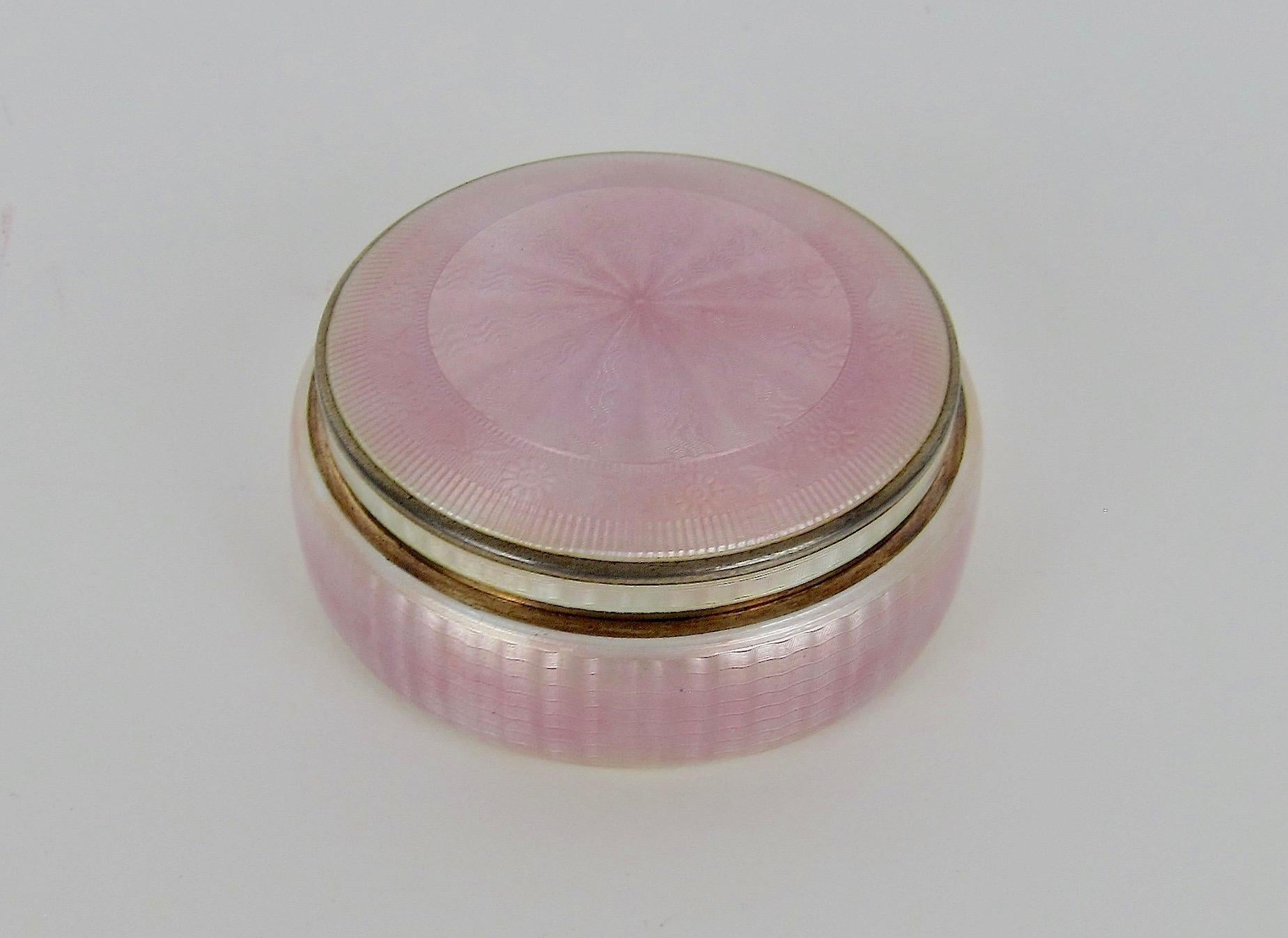 Edwardian David Andersen Sterling Silver Gilt and Pink Guilloche Enamel Covered Box