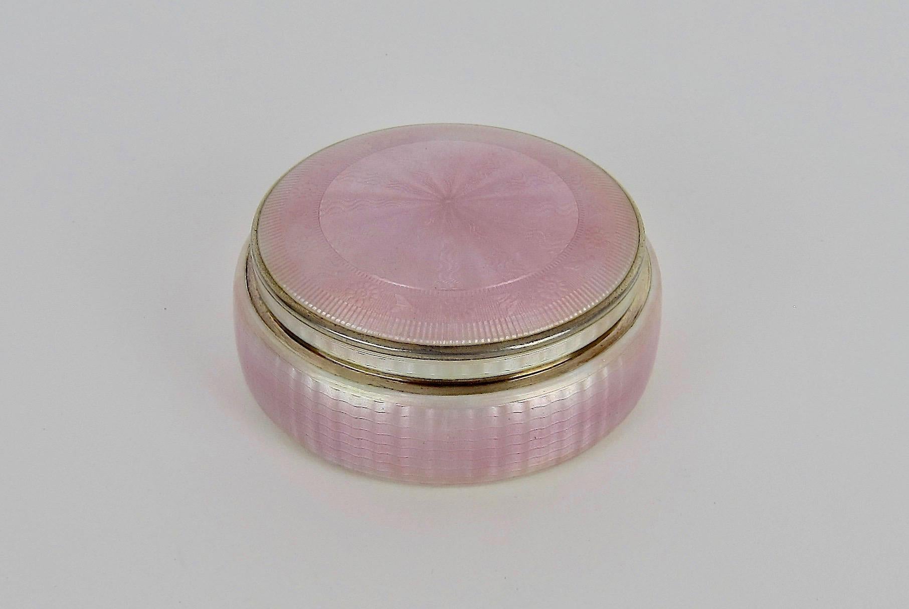 Norwegian David Andersen Sterling Silver Gilt and Pink Guilloche Enamel Covered Box