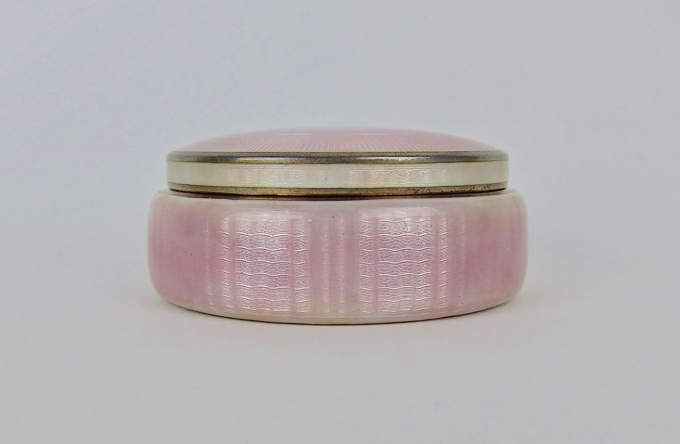 Enameled David Andersen Sterling Silver Gilt and Pink Guilloche Enamel Covered Box